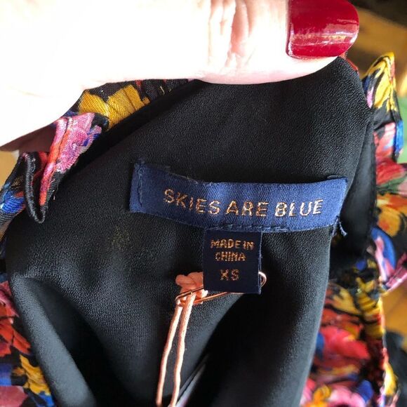 Anthropologie SKIES ARE BLUE Floral Balloon Sleeve Crop Top Metallic Stitch - XS - Picture 11 of 12